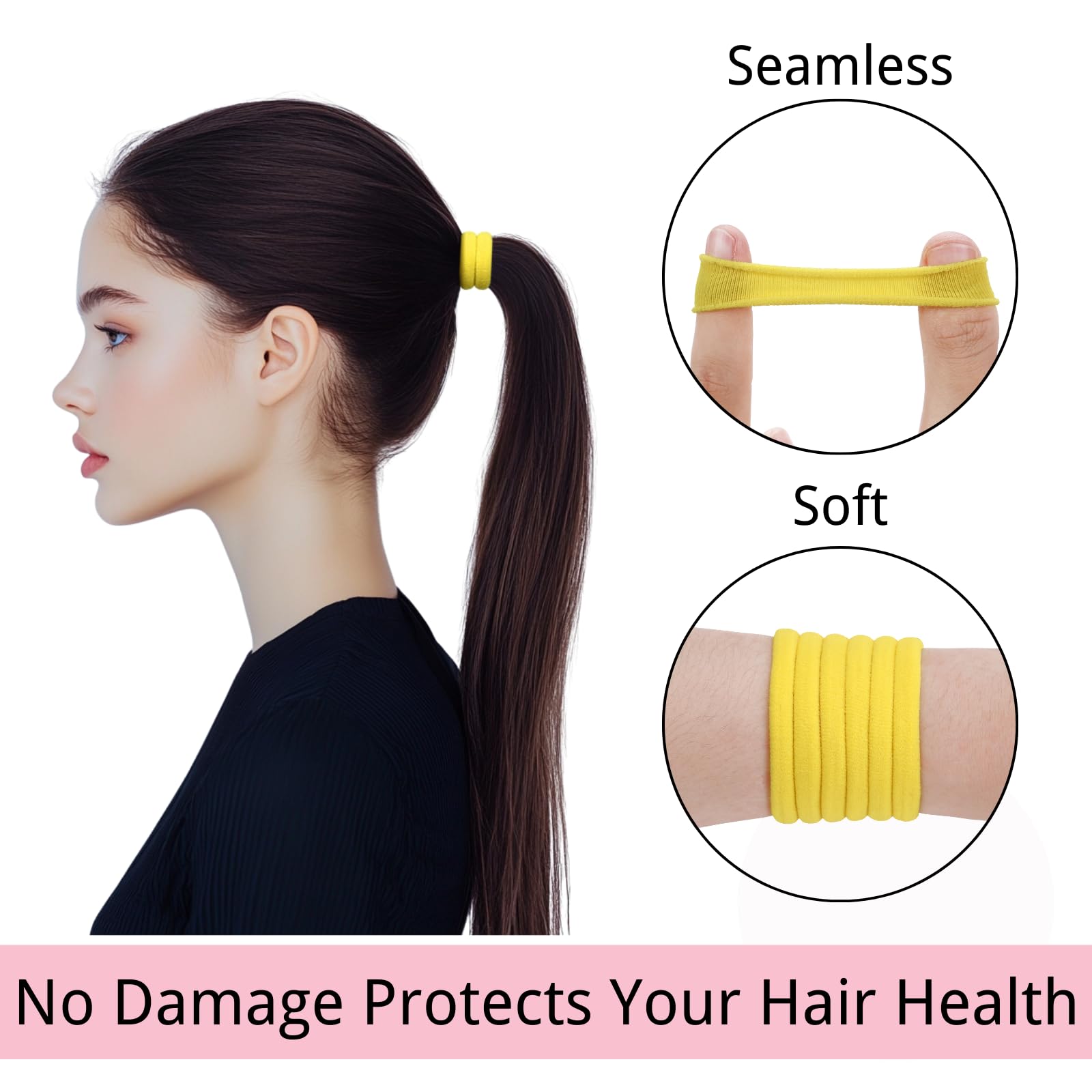 LuSeren 120 Pcs Yellow Hair Ties for Women, No Damage Soft Seamless Nylon Hair Elastics for Thick Hair, Ponytail Holders, Solid Yellow Hair Accessories