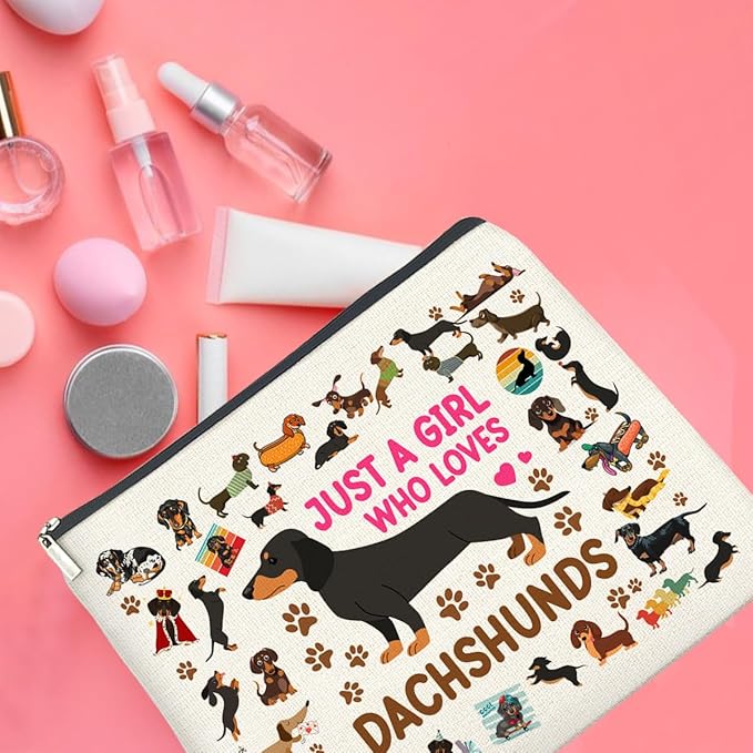 UPNEGE Dachshund Gifts Makeup Bag Weiner Dog Gifts for Girl Women Dog Lovers Cosmetic Bag Just a Girl Who Loves Dachshund Zipper Makeup Pouch Gift