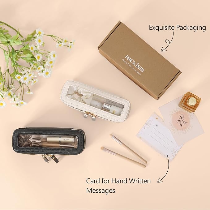 PACKISM Clear Makeup Bag - PU Leather Clear Travel Bags for Toiletries