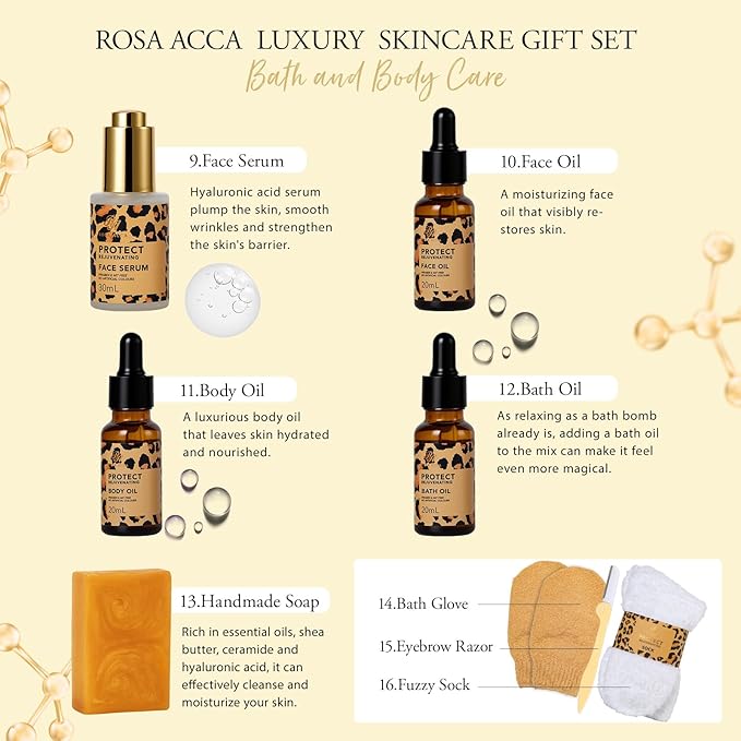 Gifts for Women, 32 Pcs Leopard Facial Skin Care Gift Set for Women, Home Spa & Self-Care Gift Kit, Bath and Body Gifts Basket Set, Face Sheet Mask, Wife, Birthday, Christmas, Valentines, Anniversary