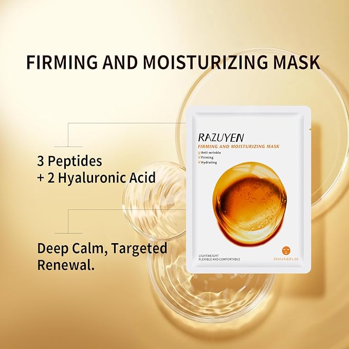 RAZUYEN Face Sheet Masks, Peptide, Vitamin C & Panthenol B5, 9 Packs