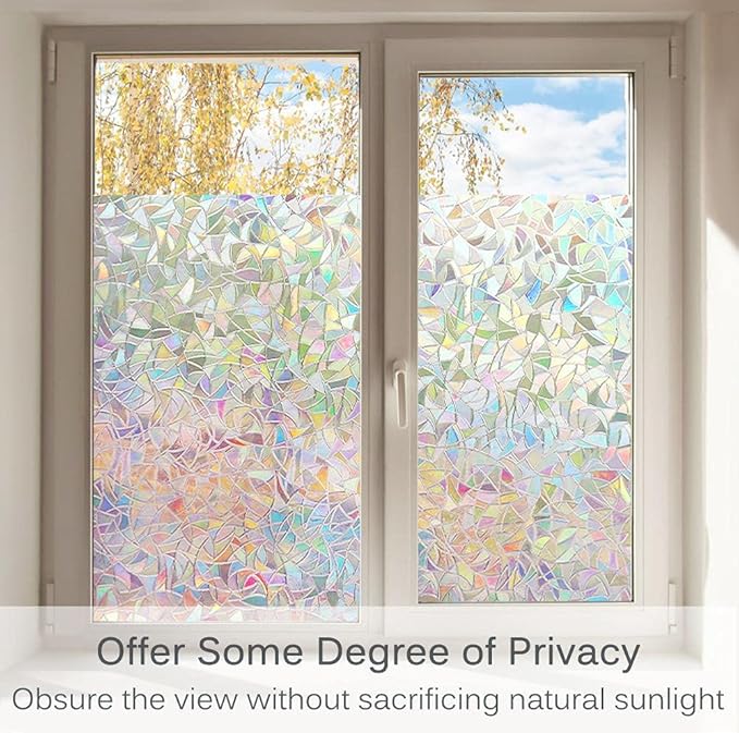 Volcanics Window Privacy Film, Stained Glass Rainbow Cling, 17.5" x 78.7"