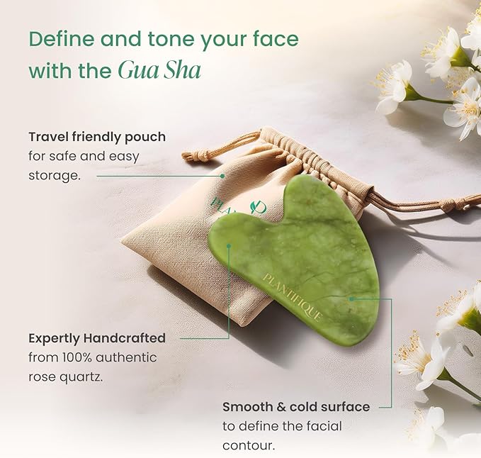 PLANTIFIQUE Massage Set: Jade Gua Sha & Korean Face Serum for Glowing Skin