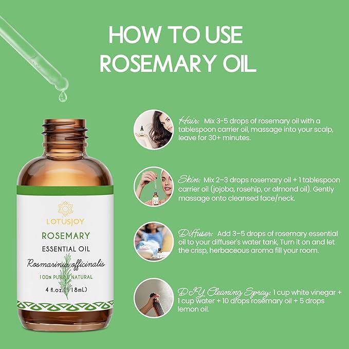 LOTUSJOY Rosemary Oil for Hair Growth, 100% Pure, 4 Oz