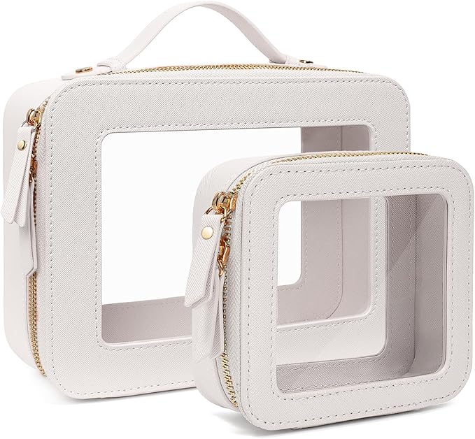 2Pcs Travel Clear Makeup Bag, White Mahjong Tile Bag Cosmetic Case with Zipper Portable Makeup Pouch Toiletry Bag Women Traveling Cosmetic Organizer Storage Bag Car Organizer Car Essentials for Women