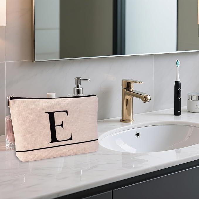 HDYHDY Letter A-Z Initial Personalized Makeup Bags, Birthday Gifts for Women, Monogrammed Gifts for Women Mom Sister Best Friend Bride Bridesmaid, Mothers Day, Christmas, Small Travel Cosmetic Bag (E)