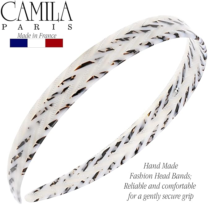 Camila Paris CP3468 French Headband for Women, Handmade White and Gray, Strong Hold Grip Women's Hair Band, Ligth and Very Flexible, No Slip Durable Styling Girls Hair Accessories, Made in France