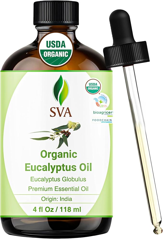 SVA Organic Eucalyptus Essential Oil with Dropper, 4 Fl Oz (118 mL)