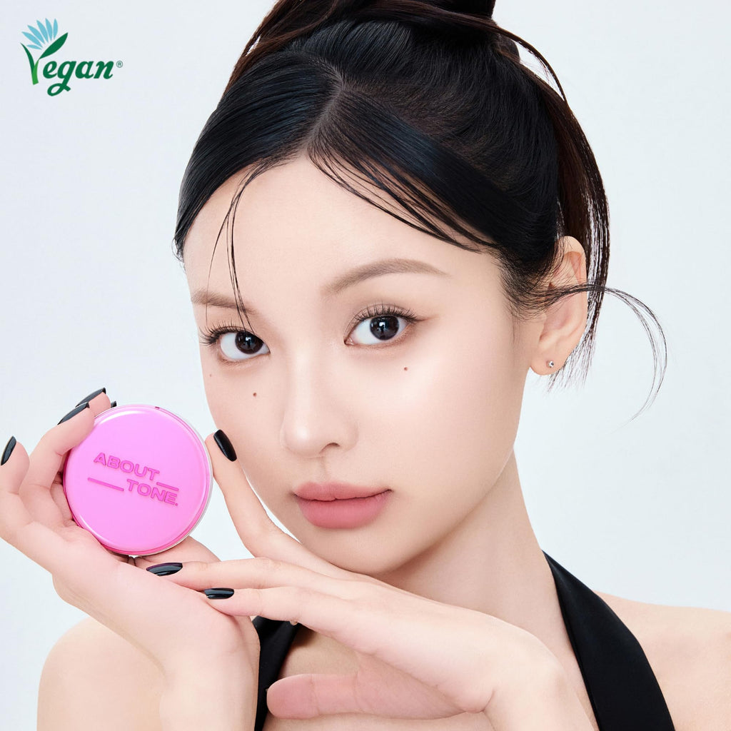 ABOUT TONE Powder Pact - Pressed Powder Compact with Mirror and Puff Makeup Fixing Setting Natural Blur Semi-Matte Finish Transparent Face Tone-Up Oil & Sebum Control Vegan (GLOW POWDER PACT)