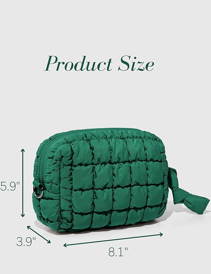 Yarnic Quilted Makeup Bag, Deep Green Puffy Cosmetic Bag Pouch
