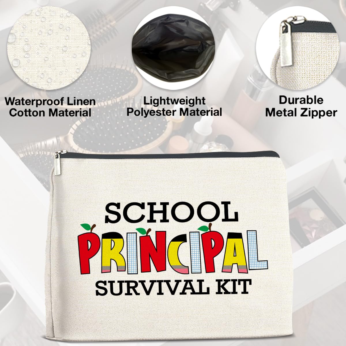 UPNEGE School Principal Gifts: Makeup Bag, Appreciation Gifts for Women, Survival Kit Zipper Pouch