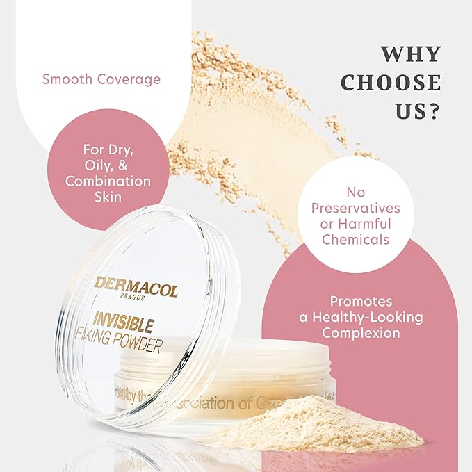 Dermacol Invisible Fixing Powder, Translucent Setting Powder, 0.46oz, Light