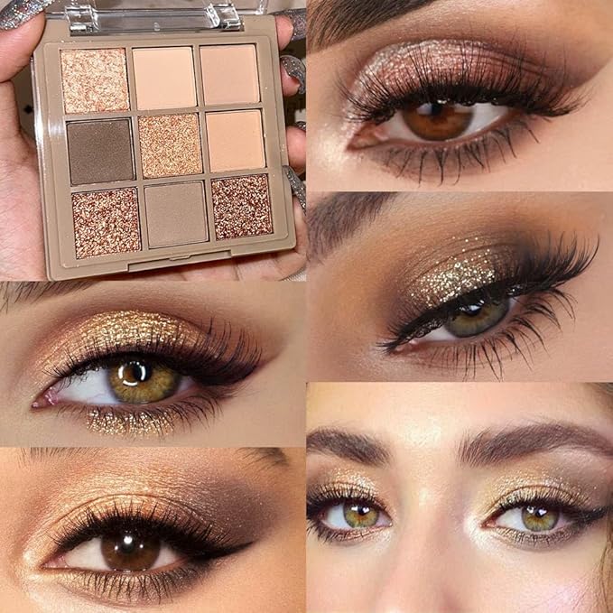 CAKAILA Eye Shadow Palette Makeup,9 Colors Gold Matte Shimmer Vegan Eyeshadow,Long Lasting Waterproof Naturing-Looking make up pallets for women,eyeshadow palette for brown blue eyes