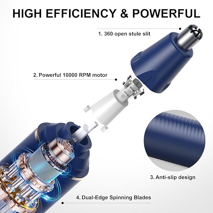 XOOMRSCP Nose Hair Trimmers for Men，Rechargeable Hair Trimmer 2 in 1 Painless Multifunctional Ear and Nose Hair Trimmer with IPX7 Waterproof Dual Edge Blades (Blue)
