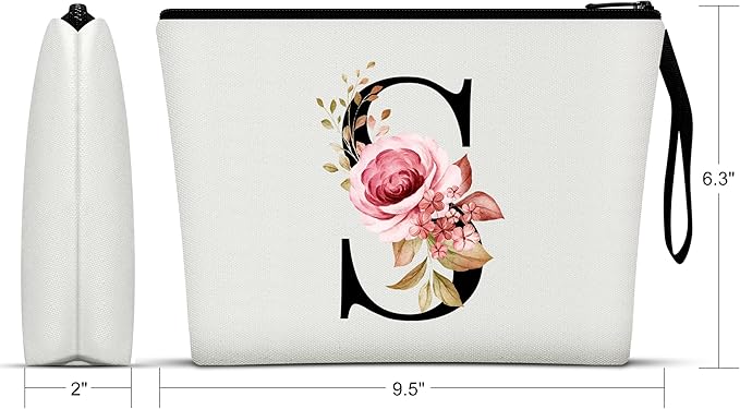 Vavabox A-Z Personalized Makeup Bag, Birthday Gifts for Women Mom, Gifts for Best Friend, Bride Bridesmaid Cosmetic bag (S, 01-White)