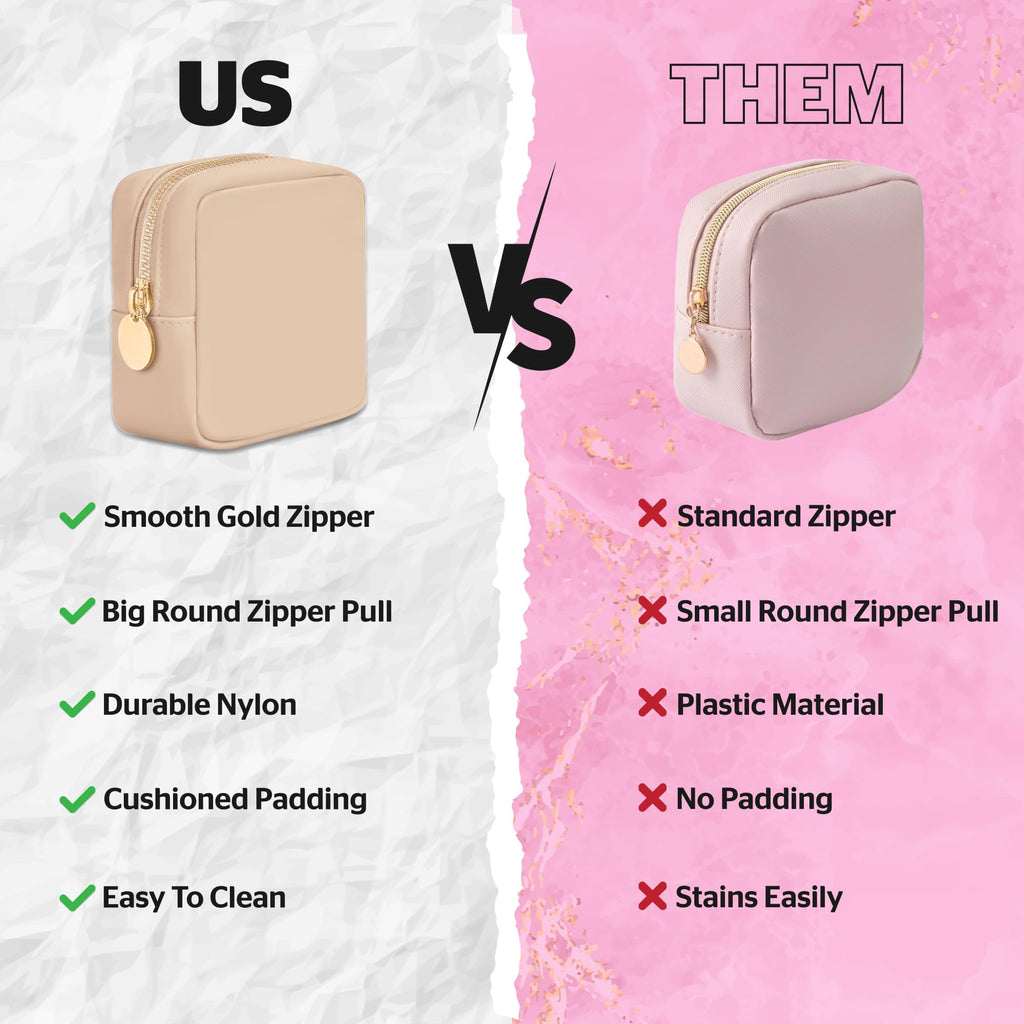 DANCOUR Small Makeup Bag for Purse Mini Cosmetic Pouch Travel Organizer Compact Toiletry Case Lightweight Beige
