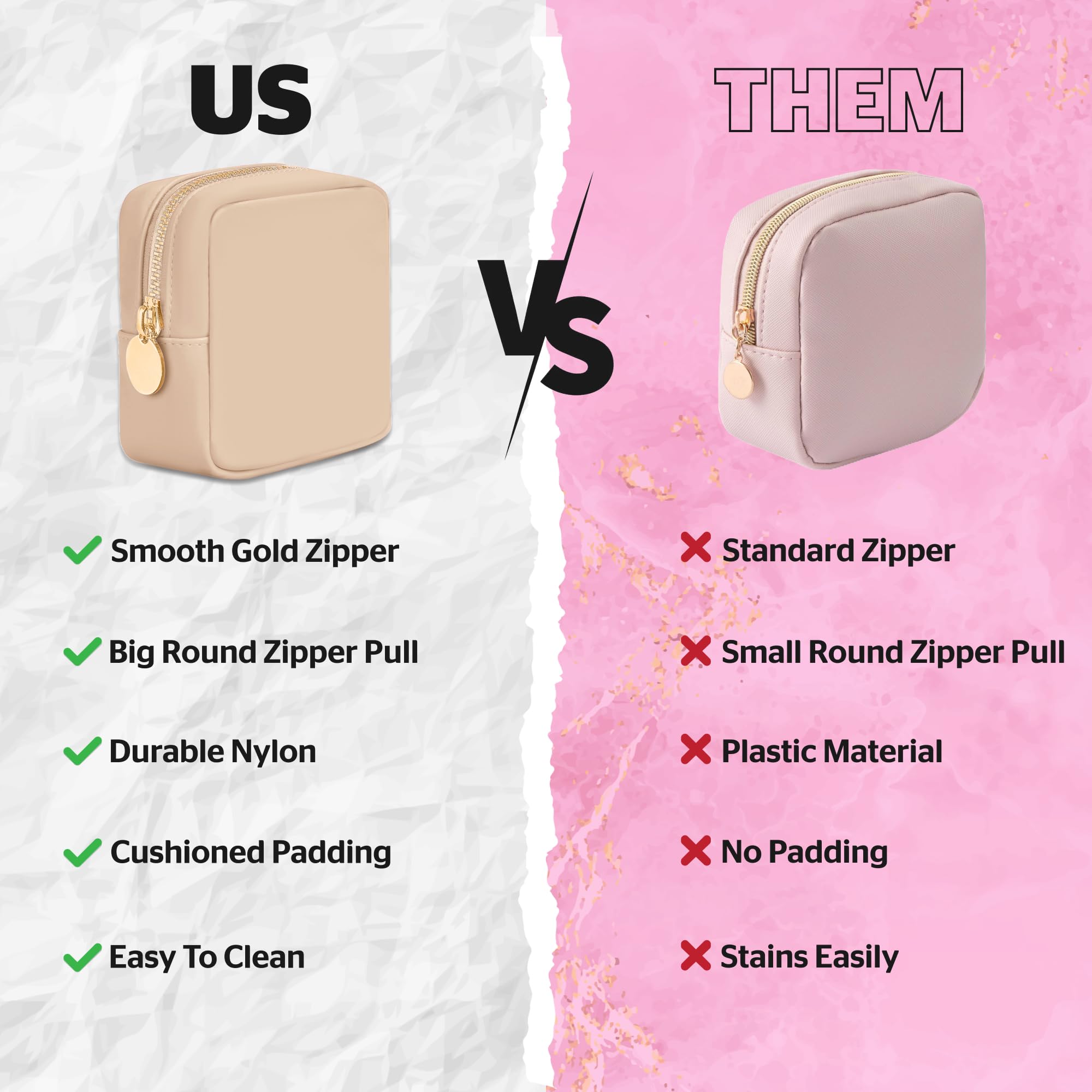 DANCOUR Small Makeup Bag for Purse Mini Cosmetic Pouch Travel Organizer Compact Toiletry Case Lightweight Beige