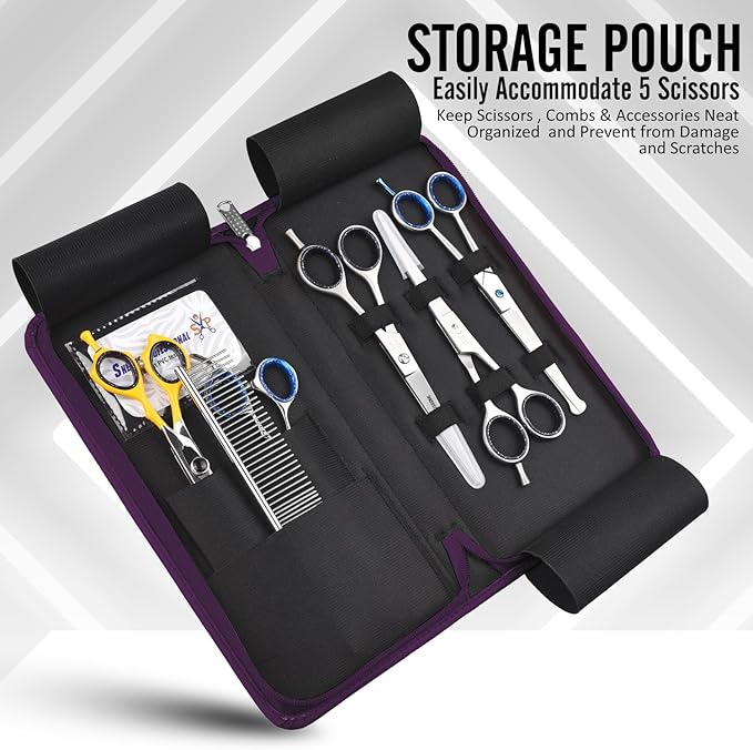 Shears Professional Leather 5 Scissor & Shear Storage Case for Hairstylist - Hairdresser -Scissor Holder Perfect for home-saloon use (Purple)
