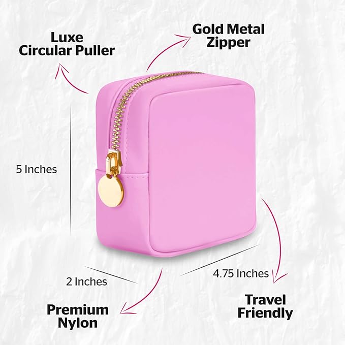 DANCOUR Small Makeup Bag for Purse Mini Cosmetic Pouch Travel Organizer Pink Makeup Pouch Lightweight Toiletry Bag Light Pink