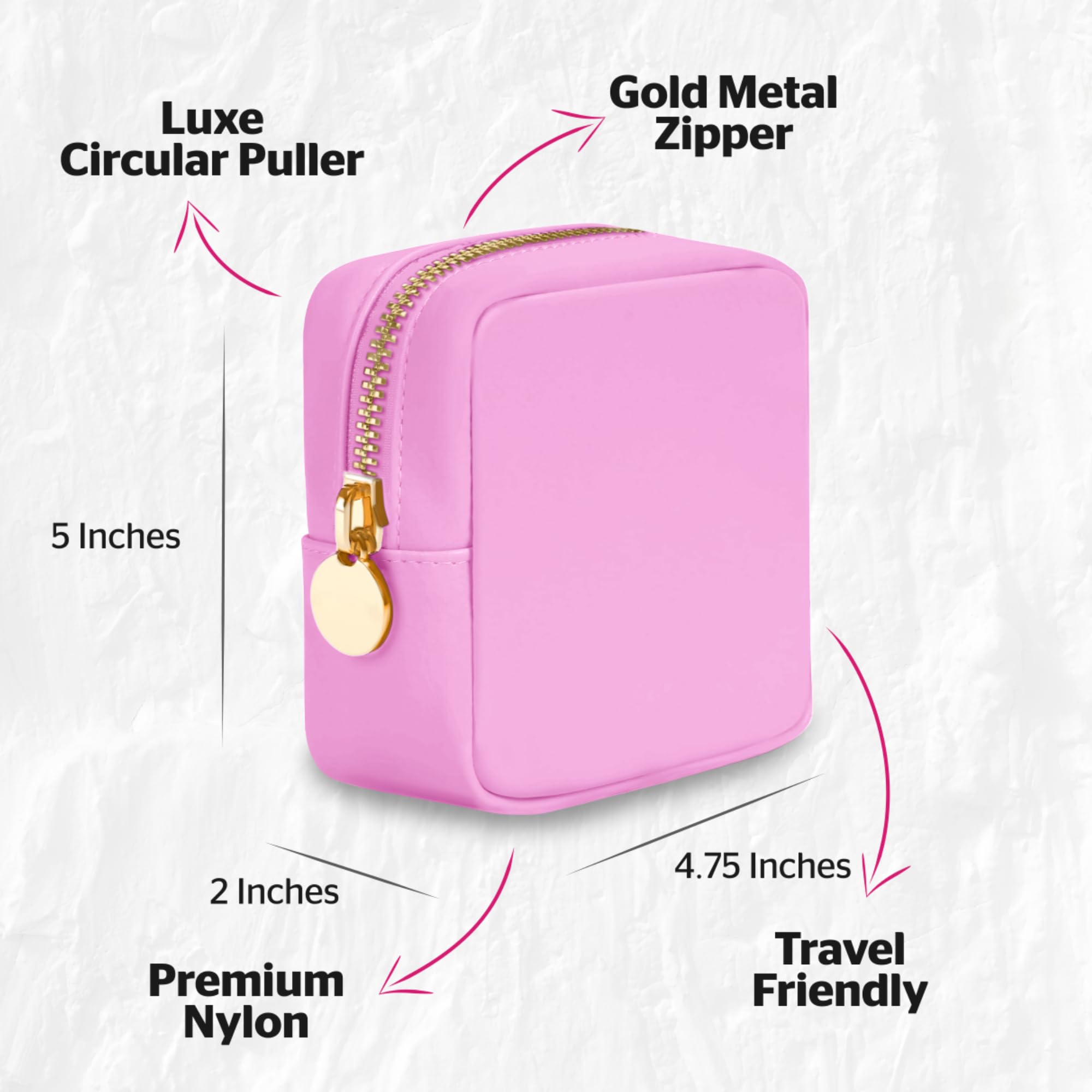 DANCOUR Small Makeup Bag for Purse Mini Cosmetic Pouch Travel Organizer Pink Makeup Pouch Lightweight Toiletry Bag Light Pink