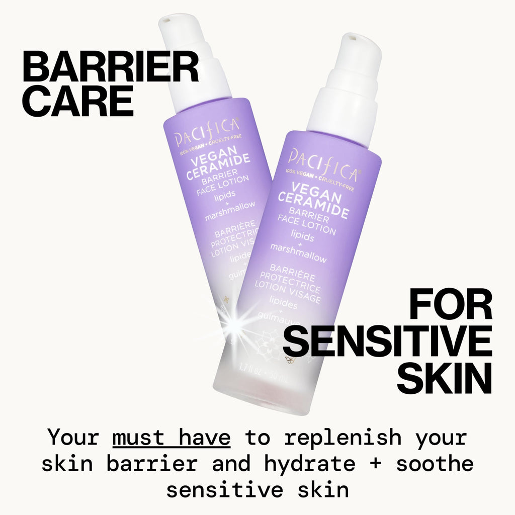 Pacifica Vegan Ceramide Barrier Repair Face Lotion, Hydrating, Lightweight Moisturizer, For Dry Skin, Dermatologist Tested, Safe for Sensitive Skin, Fragrance Free, 100% Vegan + Cruelty Free