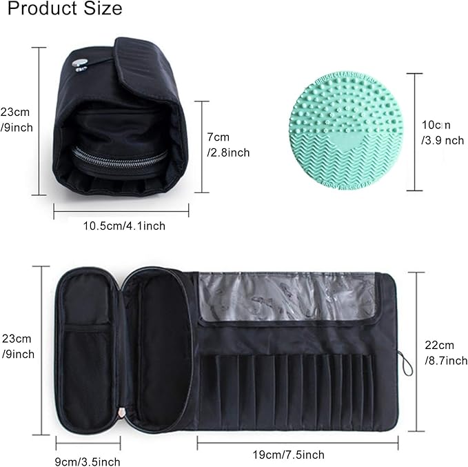Warmstore Makeup Brush Bag, Travel Makeup Brush Case Makeup Brush Holder Organizer Cosmetic Bag Portable Roll Up Brush Storage Bag for Makeup Brushes and Cosmetic Essentials (Black)