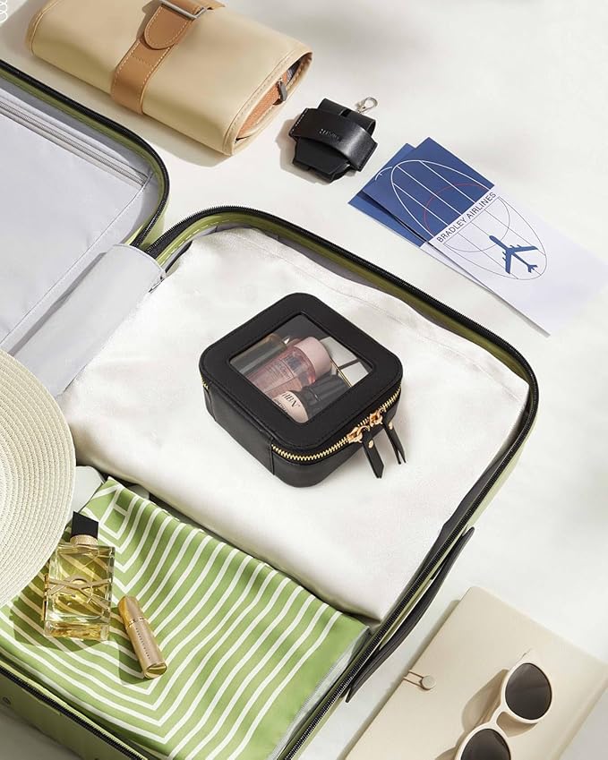 KOTORA Small Makeup Bag for Purse Travel Makeup Bag Clear Cosmetic Bag for Beach, Car Make Up Bag Organizer Storage Traveling Car Accessories Travel Beach Essentials for Women (Mini Black)