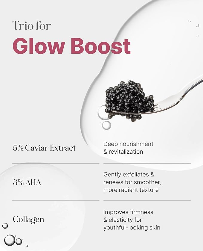 Caviar AHA 3% Glow Toner, Radiance Skin, Collagen Exfoliating Glowing