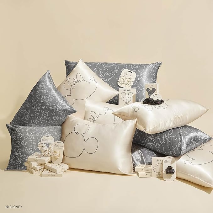 Kitsch & Disney Mickey Mouse Satin Pillowcase with Zipper Softer Than Silk, Cooling Pillow Case for Hair & Skin, Wrinkle-Free, Washable, Queen/Standard (19x26)