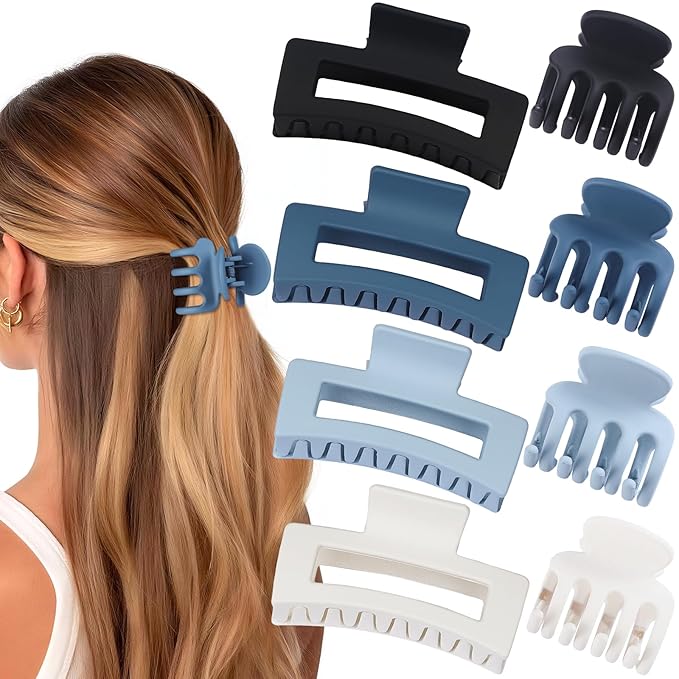 SMKSL Medium Hair Clips for Women 8 Pcs Small Claw Clips for Thin and Thick Hair 2 Styles Hair Claw Clips Combination Rectangle Banana Jaw Hair Accessories for Women and Girls (Blue)