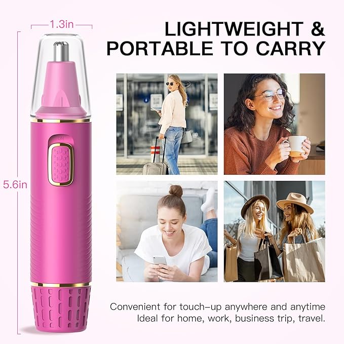XOOMRSCP Nose Hair Trimmers for Women Men，Rechargeable Hair Trimmer 2 in 1 Painless Multifunctional Ear and Nose Hair Trimmer with IPX7 Waterproof Dual Edge Blades (Rose)