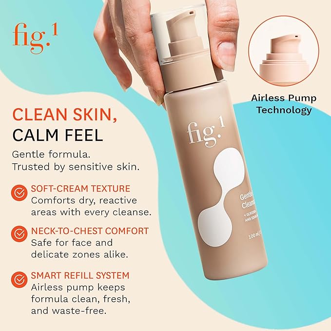 Fig.1 Hydrating Facial Cleanser for Women | Gentle Face Wash with Glycerin & Squalane | Non-Drying, Fragrance-Free Formula for Sensitive Skin | 3.4 oz Refillable Bottle