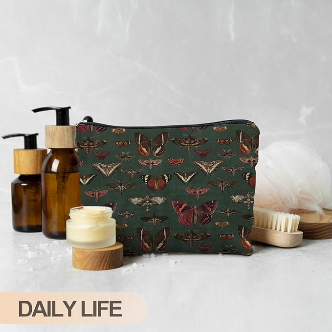 RYYCDOI Moody Green Academia Butterfly Cosmetic Bags Toiletry Bag for Women, Vintage Butterfly Makeup Bag, Butterfly Gifts for Women, Dark Cottagecore Butterflies Makeup Pouch