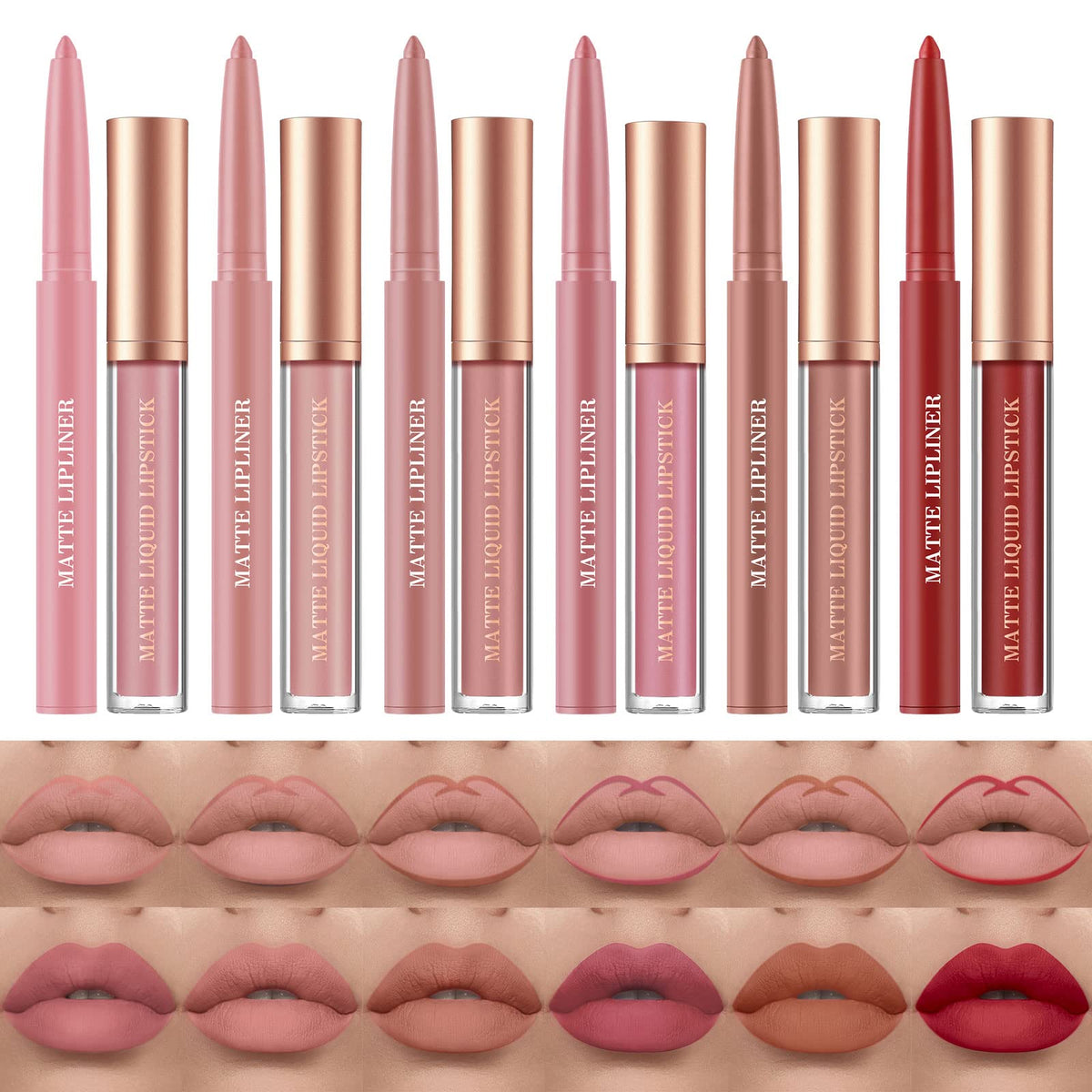 12Pcs Matte Liquid Lipstick and Lip Liner Set, Lip Makeup Combo (Set B)