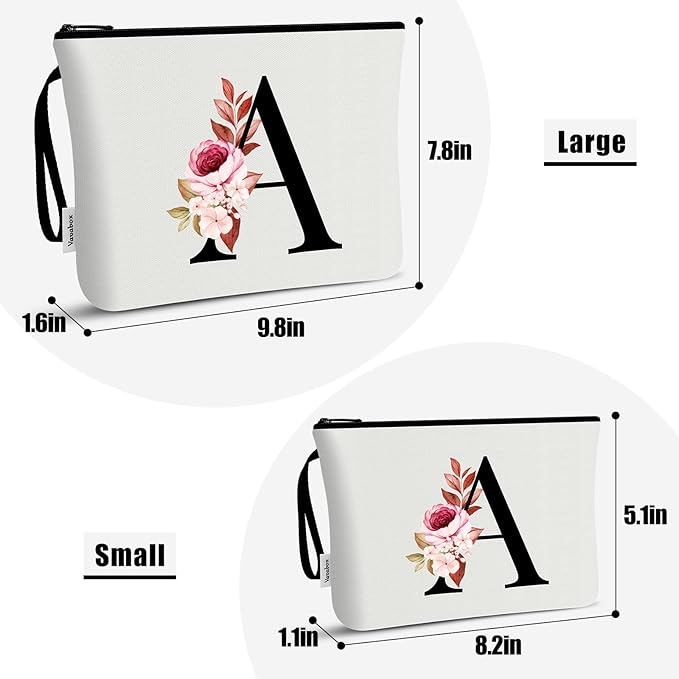 Vavabox A-Z Personalized Makeup Bag, Birthday Gifts for Women Mom, Gifts for Best Friend, Bride Bridesmaid Cosmetic bag (M, 03-White Set)