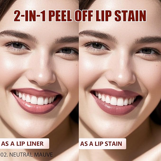 QCMME Lip Liner Stain Peel Off with Tweezer, Long Lasting Matte Lip Tattoo, Highly Pigmented Color Lip Tint Makeup, Waterproof, Transfer-proof Lipstain for Women, for All Skin Types