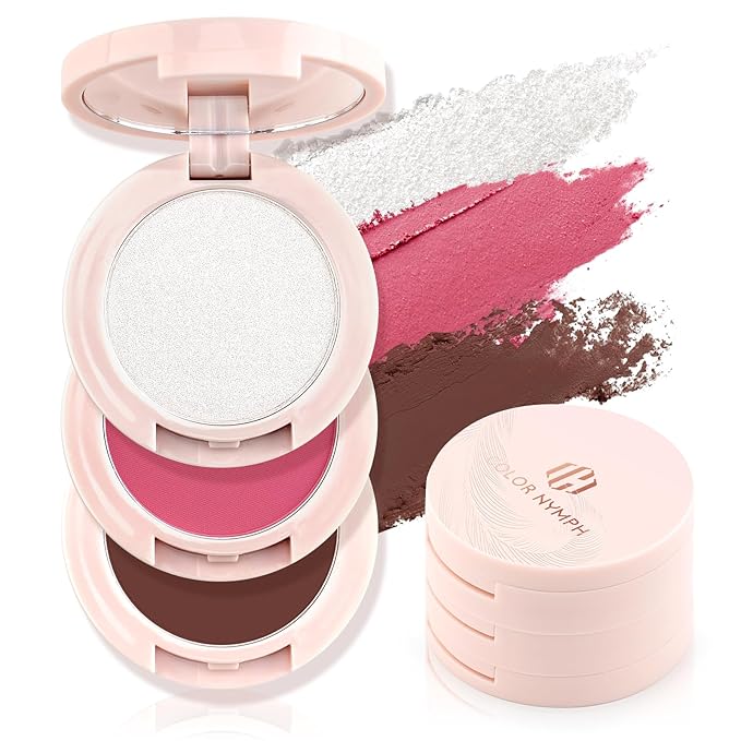 Color Nymph All in One Contour Palette with Blush & Highlighter, 3-in-1 Ultra-Smoothy Powder Palette with Mirror, Travel-Friendly Makeup Palette, Vegan & Cruelty-Free - Sunset Kiss