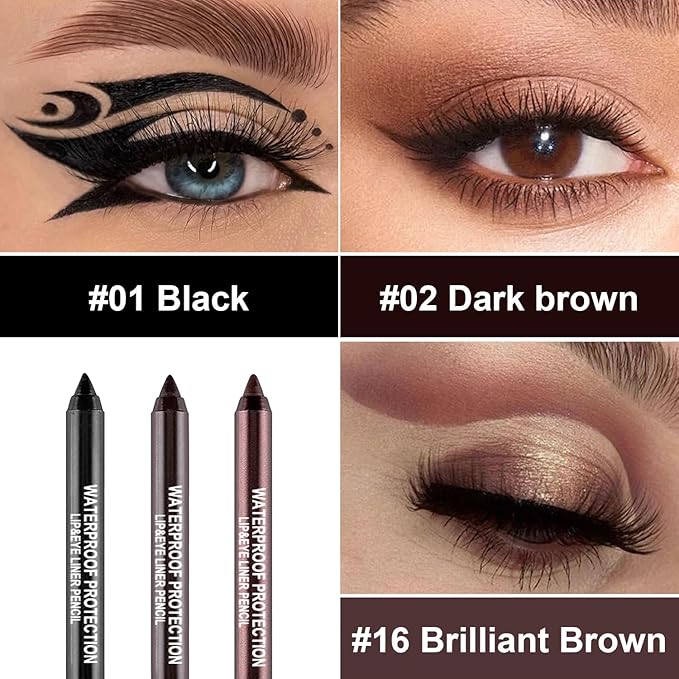 Meilury 3 Colorful Eyeliner Pen Set, Eye Shadow Pencil, Pearl Eyeliner Kit Metallic Glitter Colored Eye liner for Women Eye&Lip Liner Professional Waterproof Eye Makeup(3PCS E)