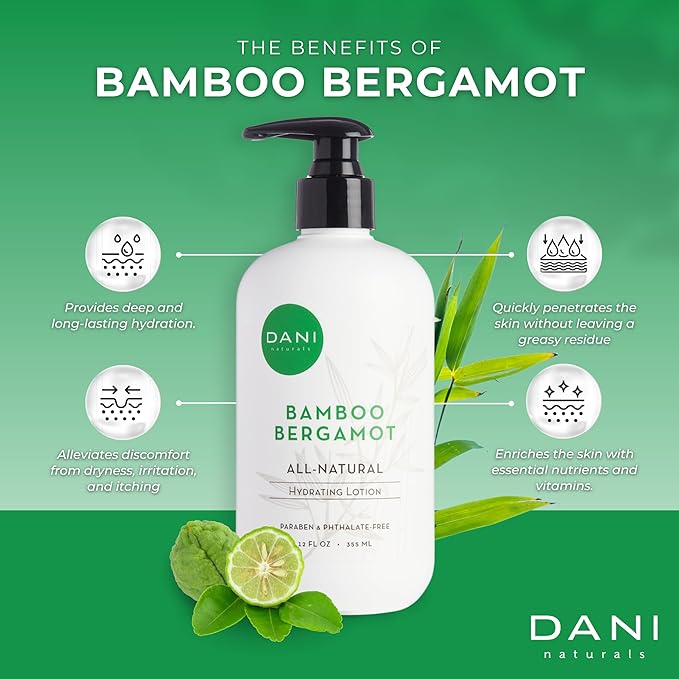 DANI Naturals Bamboo Bergamot Body Lotion, Paraben-Free, Vegan, 12 fl oz