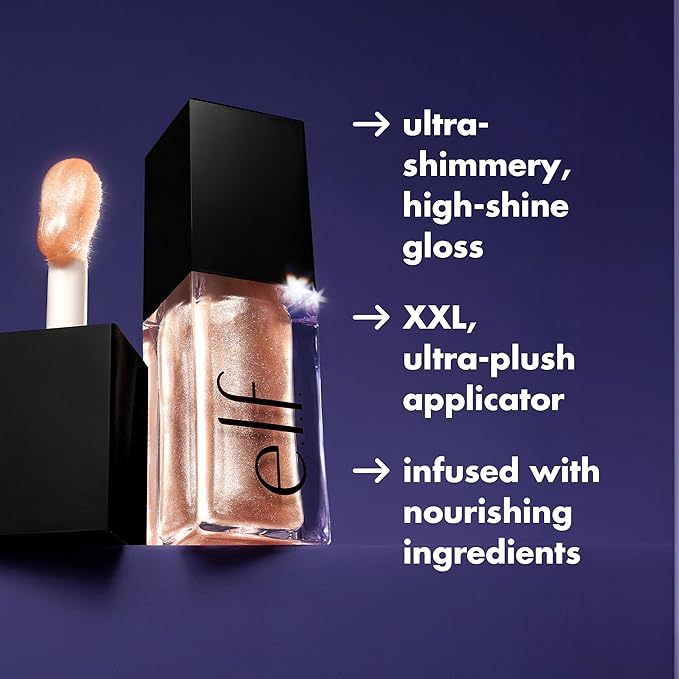 e.l.f. Glow Reviver Lip Oil, Nourishing and Hydrating with High-Shine Glimmer Finish & Sheer Wash Of Color, Minty Scent, Non-Sticky, Vegan & Cruelty-free, Crystal Baller
