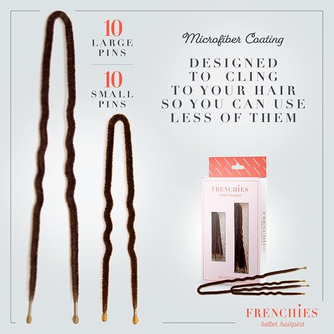 Frenchies Velvet Coated French Hair Pin, Non Slip, 20 Count, Brown