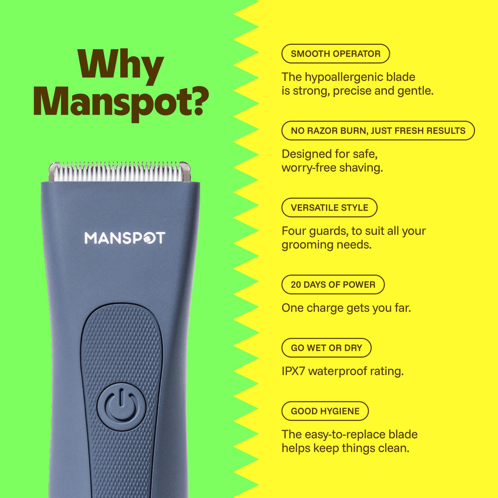 MANSPOT Electric Groin Hair Trimmer Hair Finishing Trimmers, Men's Shaving & Grooming Sets Kit with 4 Guards and Replaceable Ceramic Blade Heads,Waterproof Wet/Dry Trimmer,90 Minutes Shaving Tools