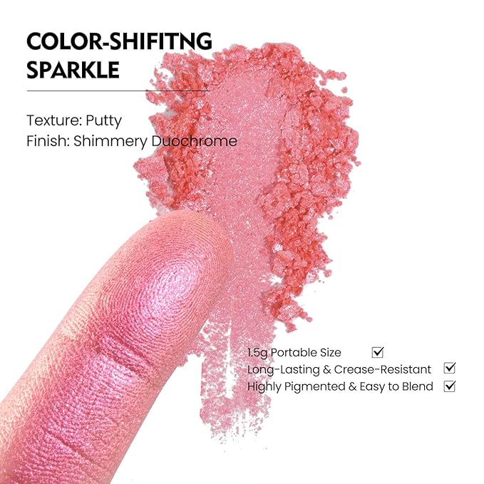 Fillwie Duochrome Chameleon Eyeshadow Single, Peach Pink With Gold Reflects
