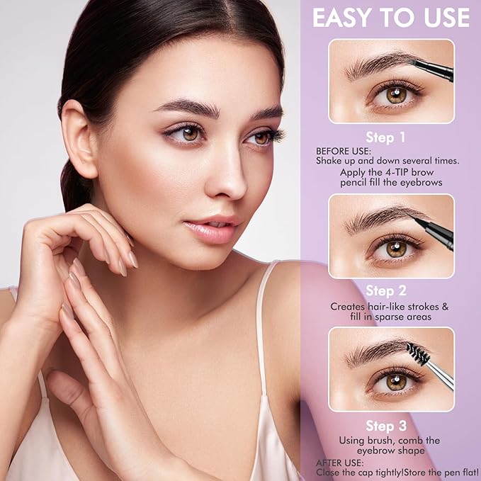 LAVONE Eyebrow Pen with 3 Tip Microblading Eyebrow Pencil and Ultra-Precise Brow Pencil, Dual-ended Eyebrow Brush - Soft Brown 05