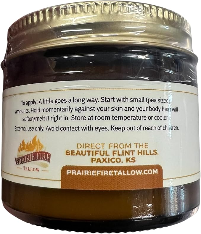 Prairie Fire Candles Grass Fed Beef Tallow Balm Grown and Made in USA - Organic Grass Fed and Finished Tallow - Moisturizing Skin Care Fragrance Free 2 oz