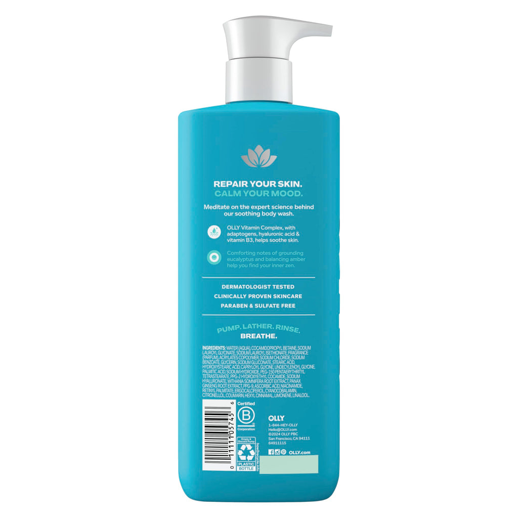 OLLY Calm Body Wash Eucalyptus Amber 17oz with Hyaluronic Acid