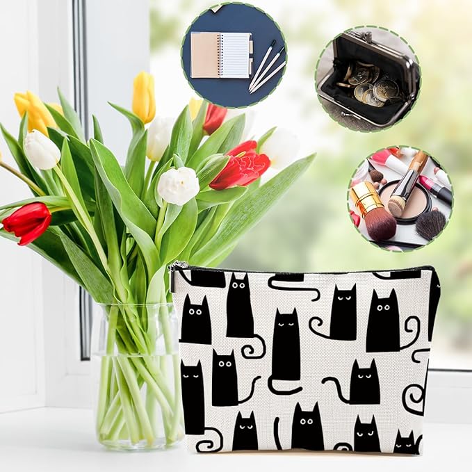 DHKG Cat Makeup Bag Cat Gifts Cosmetic Bag Cat Lover Gifts for Women Girls Friends Colleague Cat Themed Gifts Cat Stuff Travel Organizer Zipper Pouch Graduation Birthday Friendship Gifts
