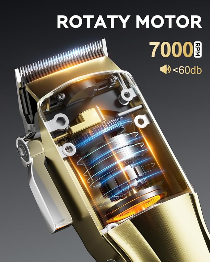 GinJee Hair Clippers for Men, Cordless & Corded Barber Clipper with 5Hrs Runtime, 7000RPM Rotary Motor & LED Display, Waterproof Professional Hair Cutting Kit for Men and Home Use (Gold)