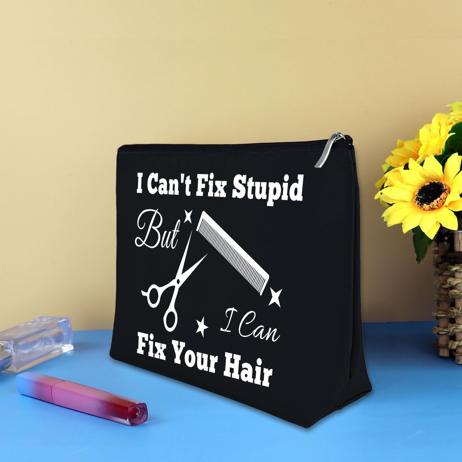 Hairdresser Gifts Makeup Bag Hair Stylist Gift Black Cosmetic Bags Funny Hair Dresser Gift Cosmetic Pouch Oxford Cloth Makeup Case Christmas Graduation Present for Hairdresser Inspirational Present