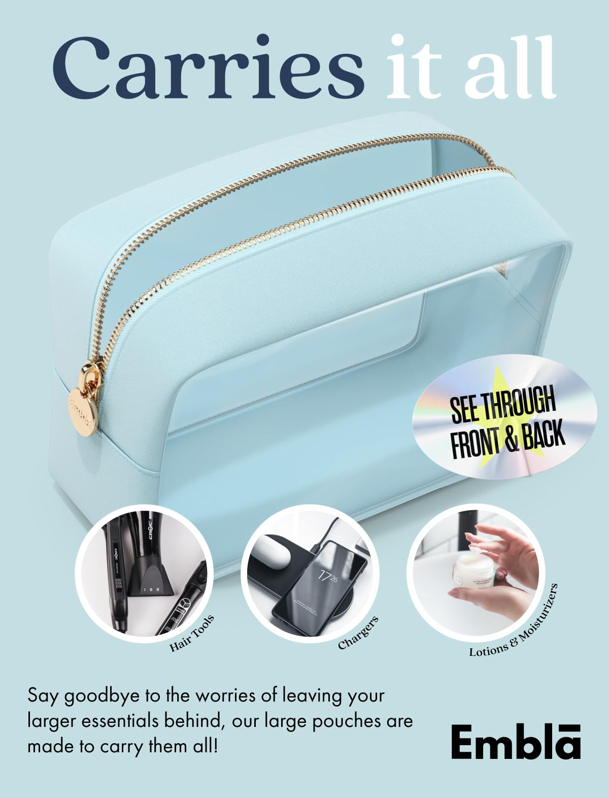 Makeup Bag for Women, Travel Cosmetic Organizer, Waterproof Toiletry Pouch